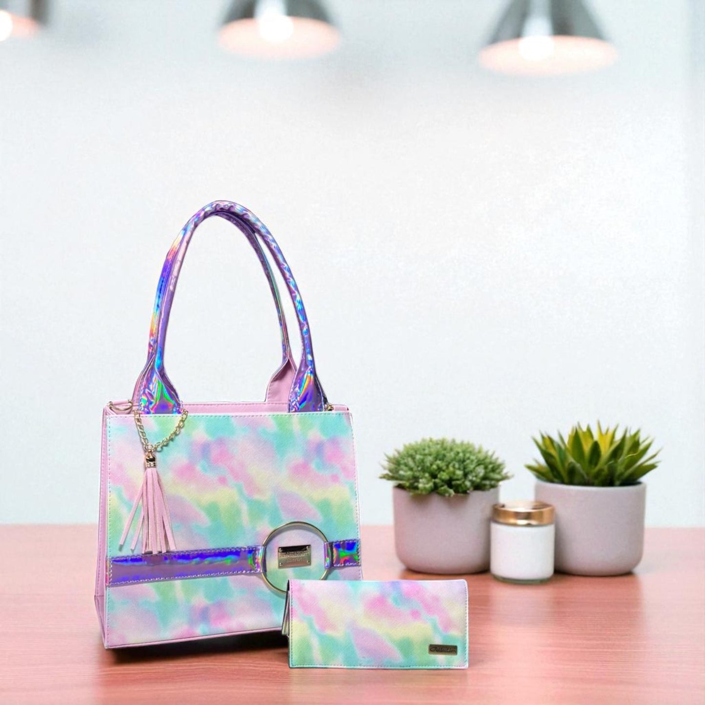 Bolsa de dama ELISA holográfica pastel elegante moderna grande resistente ideal revender