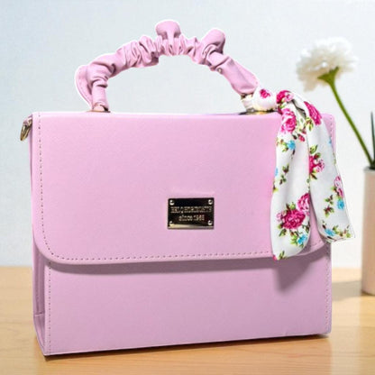 Bolsa negra MICHELLE  elegante de dama con pañuelo floral, moda casual y formal