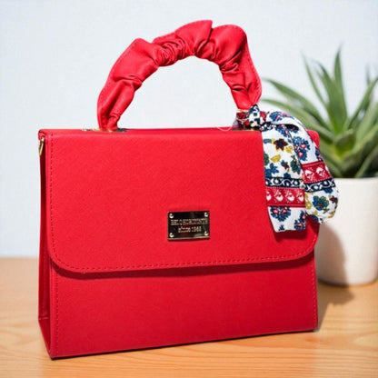 Bolsa negra MICHELLE  elegante de dama con pañuelo floral, moda casual y formal