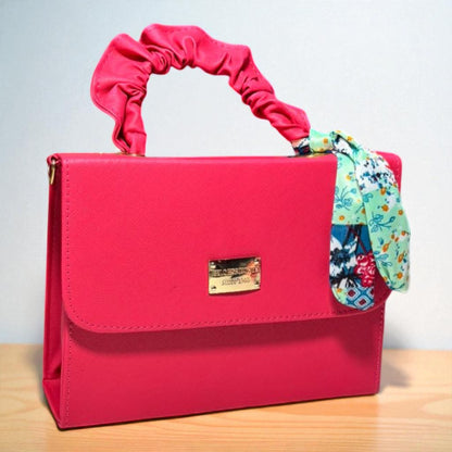 Bolsa negra MICHELLE  elegante de dama con pañuelo floral, moda casual y formal