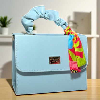 Bolsa negra MICHELLE  elegante de dama con pañuelo floral, moda casual y formal