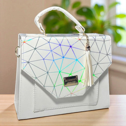 Bolsa blanca elegante de dama ANTONIA con estrellas holográficas moderna ideal para reventa