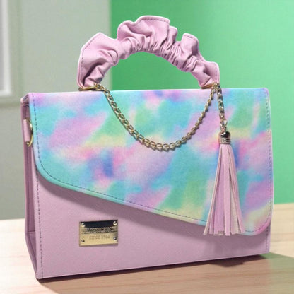 Bolsa de dama CASSANDRA pastel multicolor elegante con asa fruncida y tassel moderno
