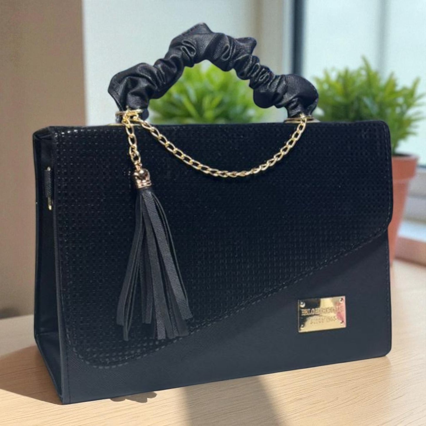 Bolsa de dama CASSANDRA pastel multicolor elegante con asa fruncida y tassel moderno