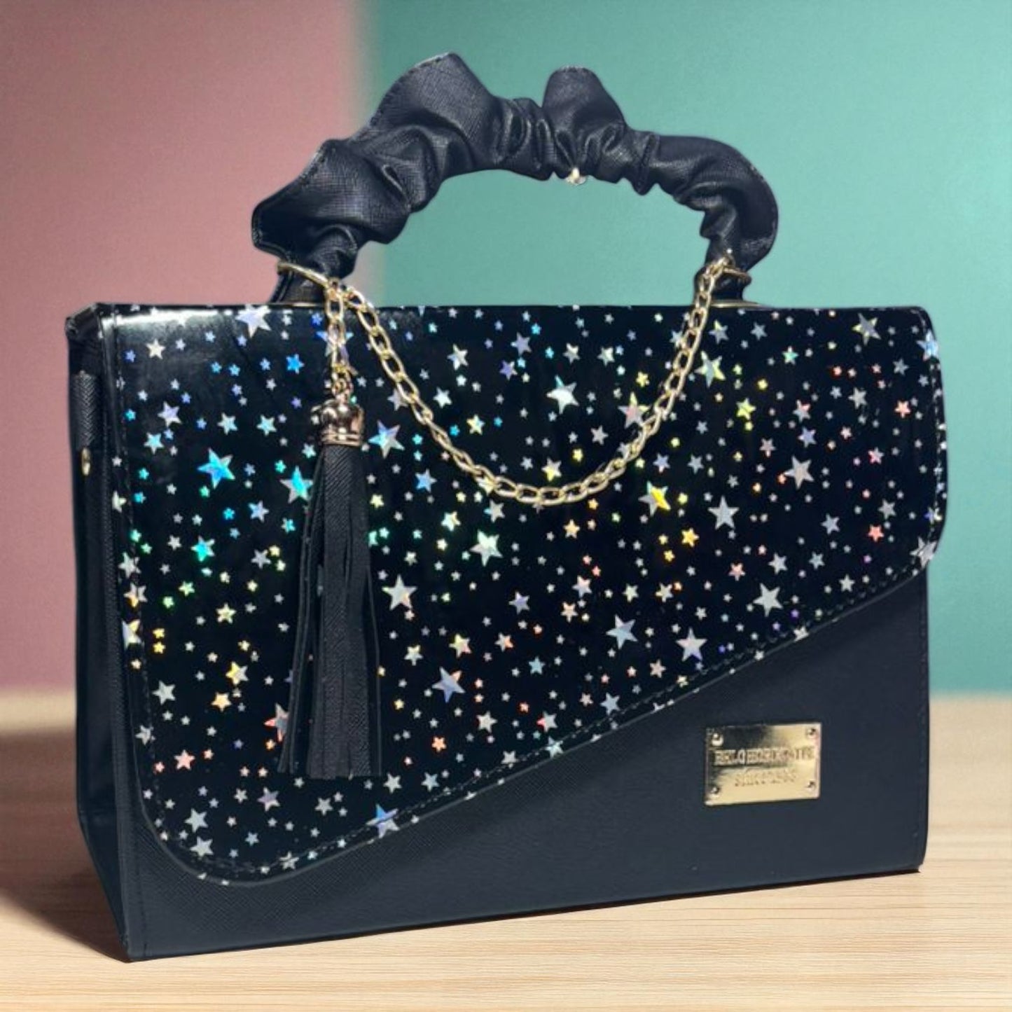 Bolsa de dama CASSANDRA pastel multicolor elegante con asa fruncida y tassel moderno