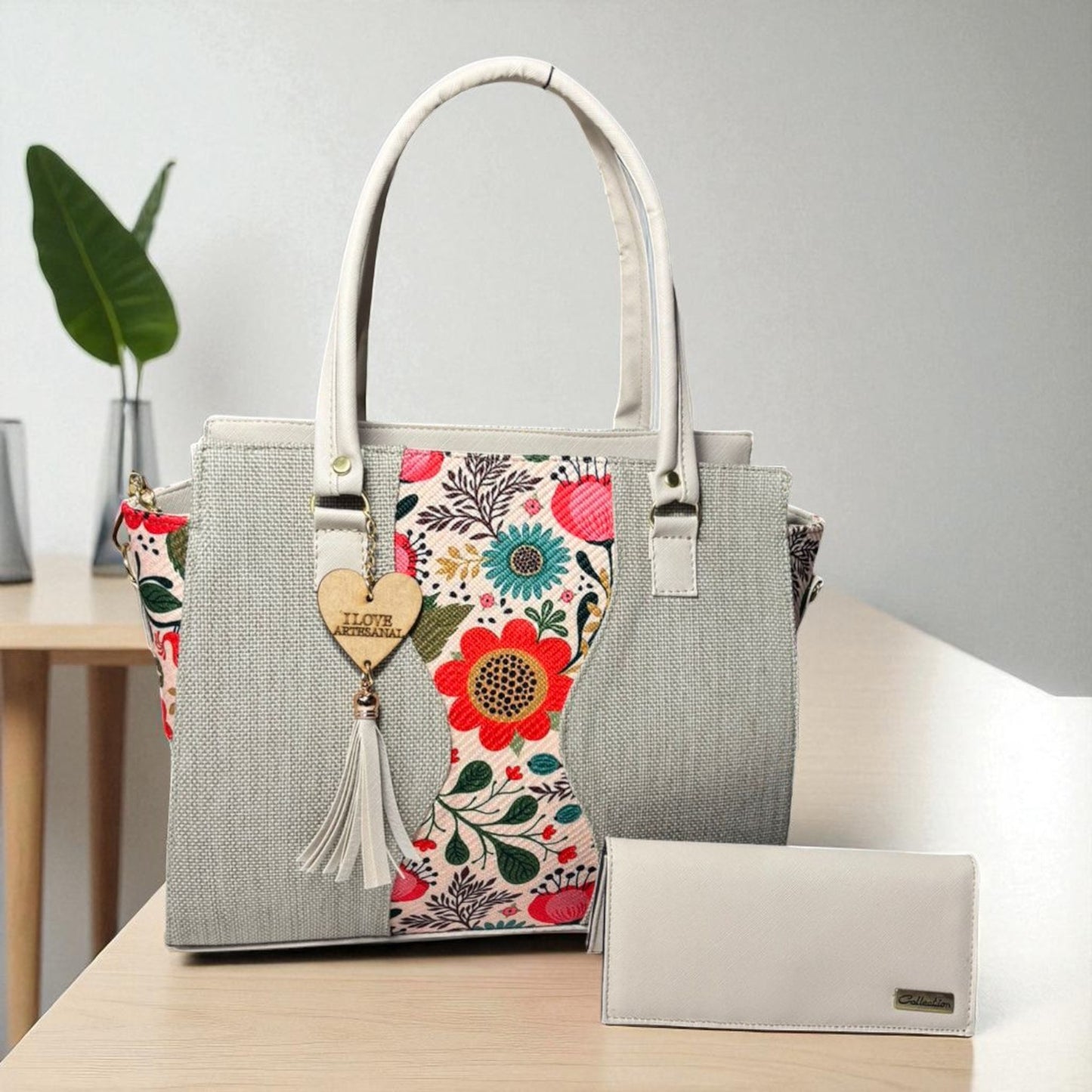 Bolsa artesanal MARIA rosa con flores bordadas, elegante, moderna, ideal para revender