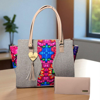 Bolsa artesanal MARIA rosa con flores bordadas, elegante, moderna, ideal para revender