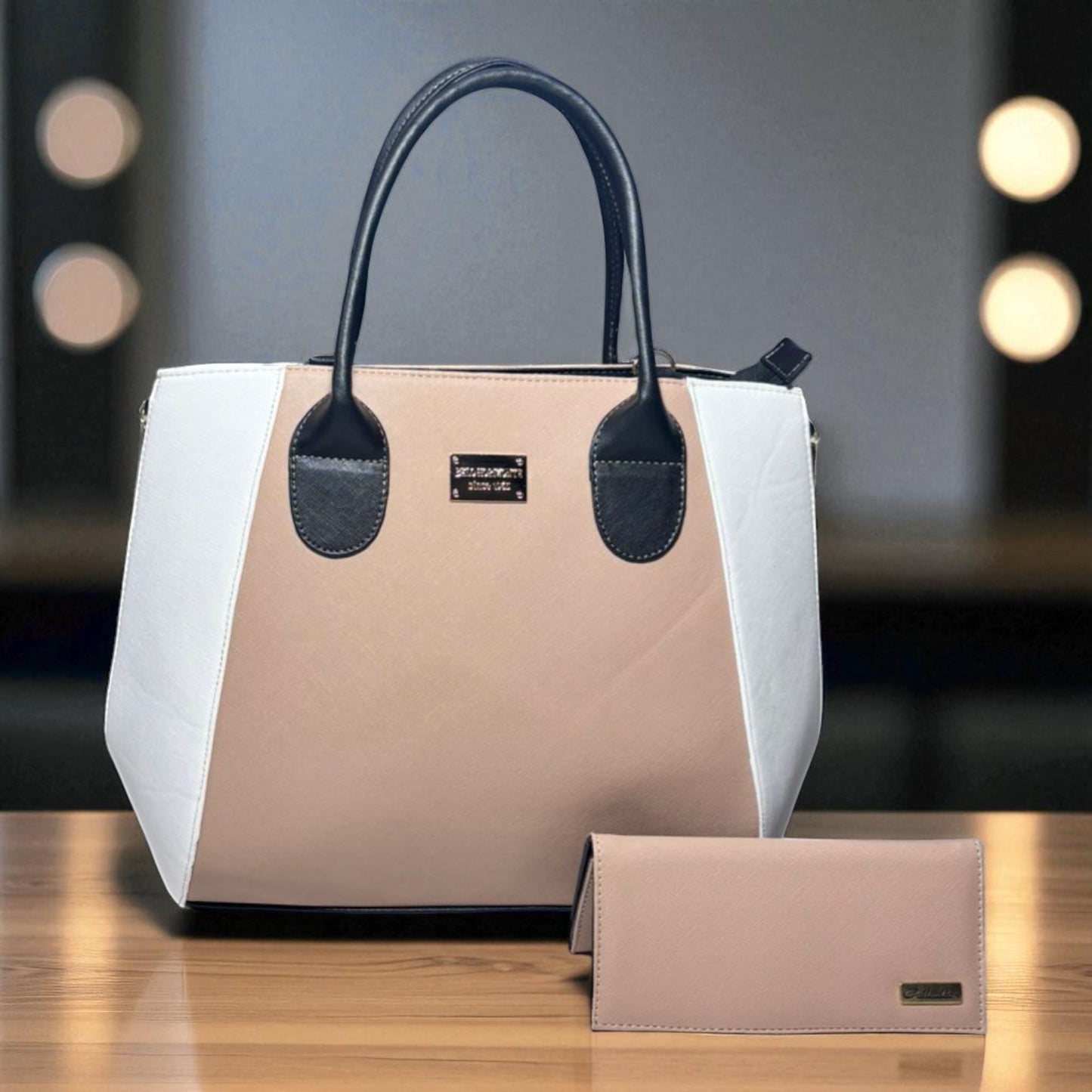 Bolsa de dama LILA elegante beige con negro, grande, moderna, resistente, ideal regalo