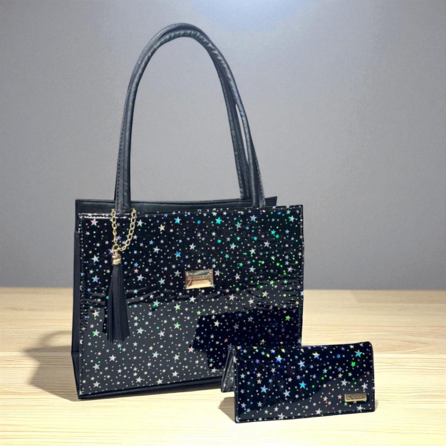 Bolsa blanca TITA elegante con estrellas holográficas, cartera a juego, ideal regalo
