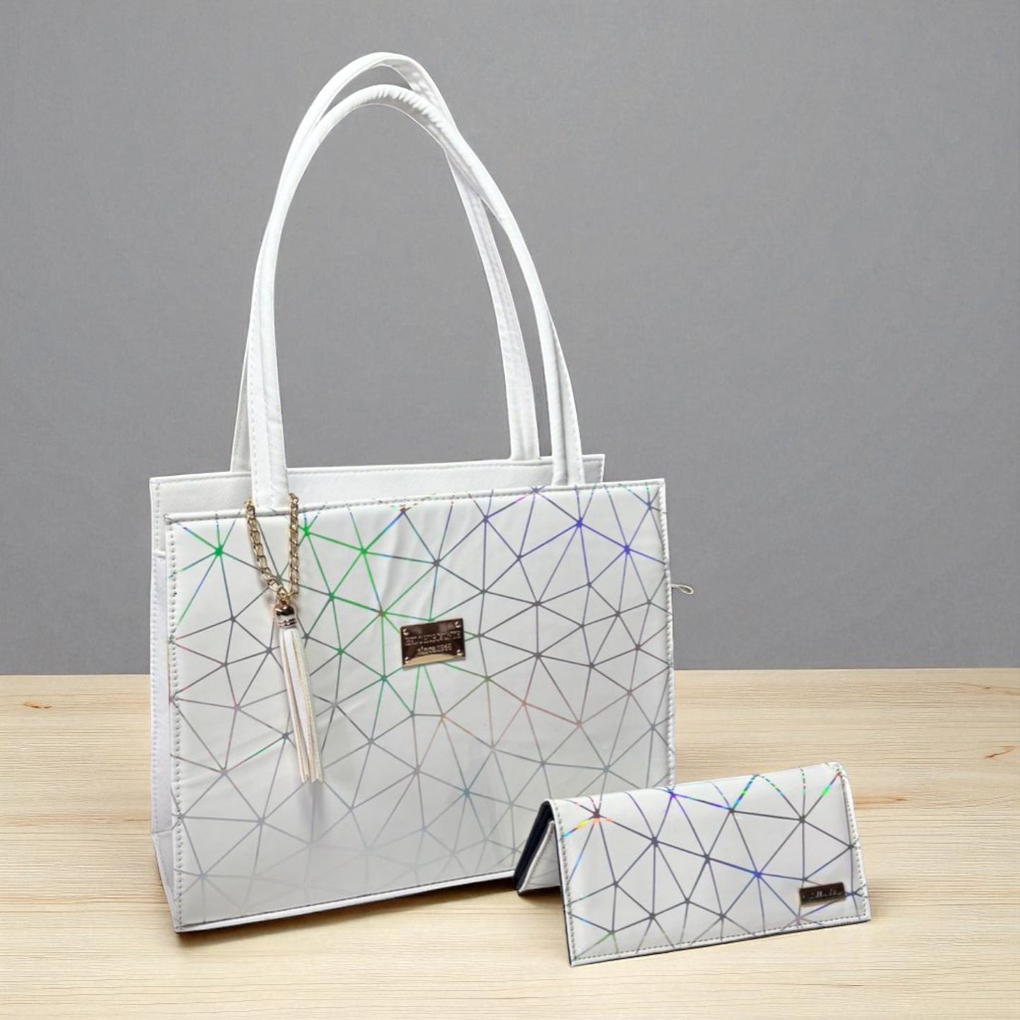 Bolsa blanca TITA elegante con estrellas holográficas, cartera a juego, ideal regalo