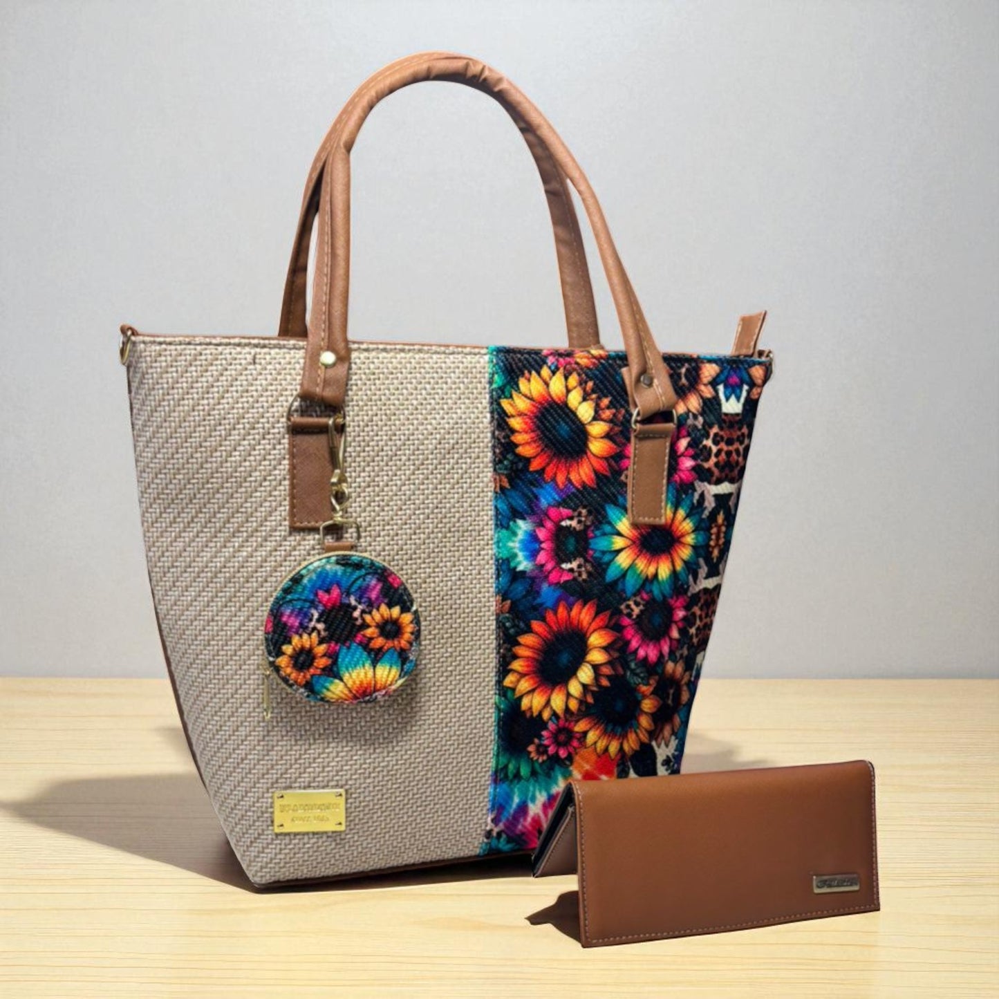 Bolsa artesanal ADELA grande flores coloridas con monedero incluido resistente y elegante