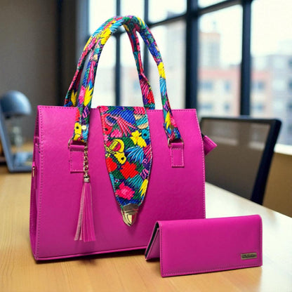 Bolsa artesanal ENRIQUETA fucsia con detalles bordados coloridos, elegante y práctica para dama