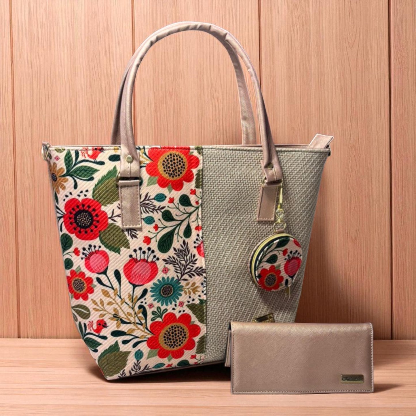 Bolsa artesanal ADELA grande flores coloridas con monedero incluido resistente y elegante