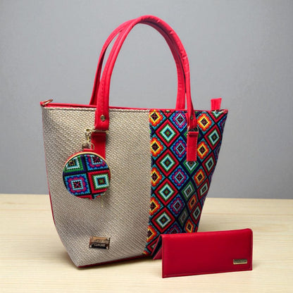 Bolsa artesanal ADELA grande flores coloridas con monedero incluido resistente y elegante