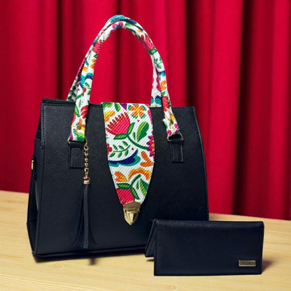 Bolsa artesanal ENRIQUETA fucsia con detalles bordados coloridos, elegante y práctica para dama