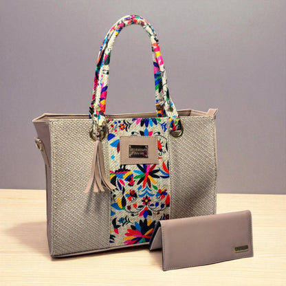 Bolsa artesanal ADALETH grande mujer elegante asas bordadas colores vivos ideal revender