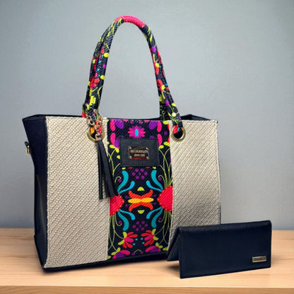 Bolsa artesanal ADALETH grande mujer elegante asas bordadas colores vivos ideal revender