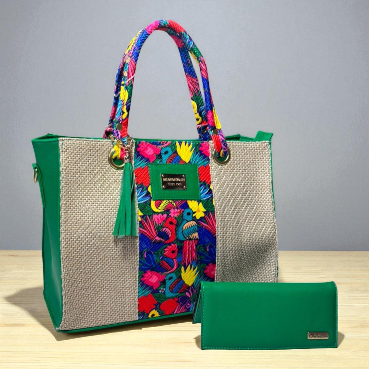 Bolsa artesanal ADALETH grande mujer elegante asas bordadas colores vivos ideal revender