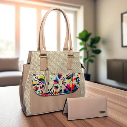 Bolsa artesanal LAURA negra con bordado colorido, elegante, amplia, resistente, ideal revender