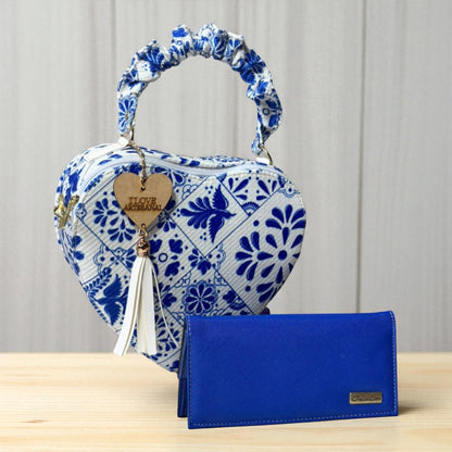 Bolsa corazón artesanal azul blanco mujer elegante moderna juvenil tendencia ideal regalo Erika