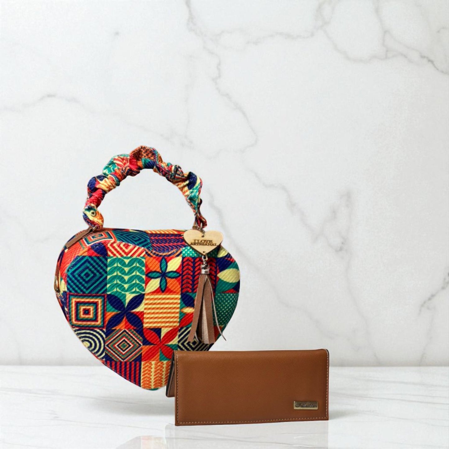 Bolsa corazón artesanal azul blanco mujer elegante moderna juvenil tendencia ideal regalo Erika