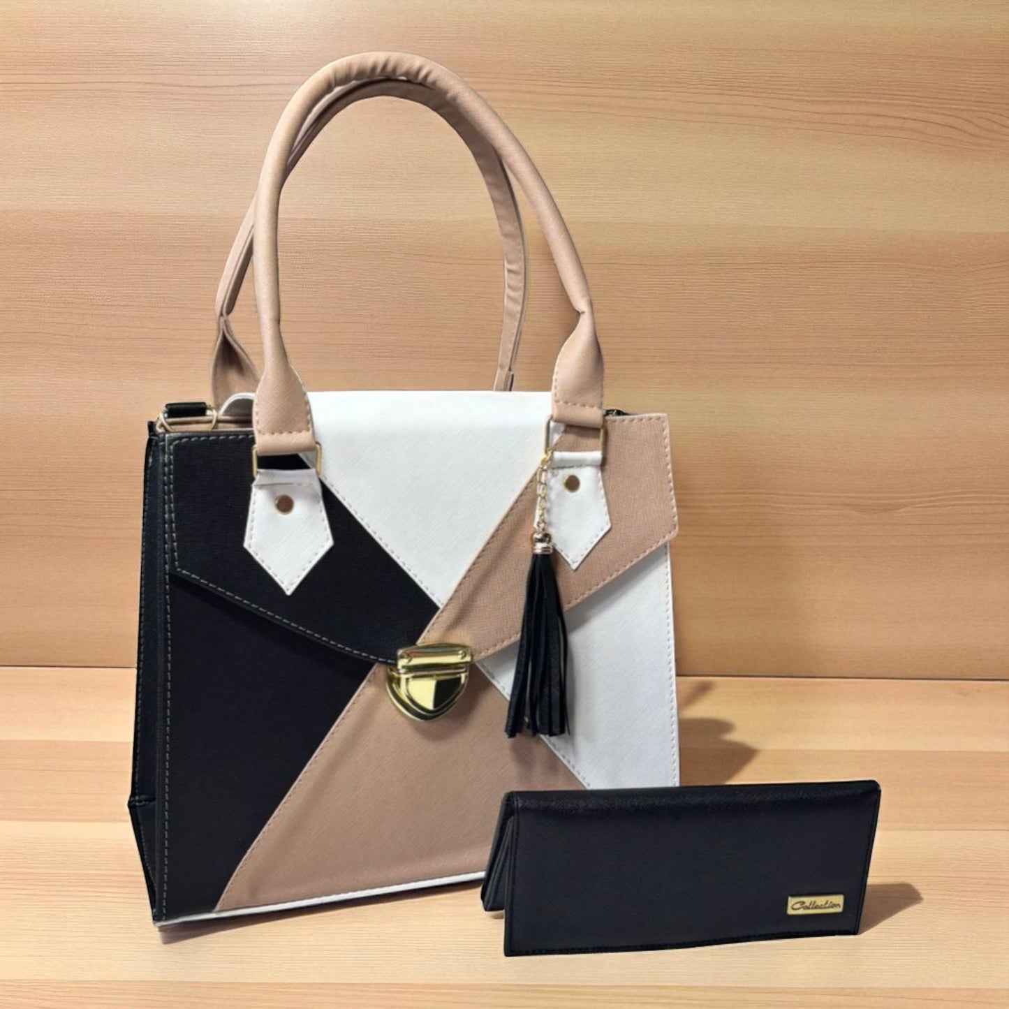 Bolsa de dama EMMA elegante geométrica negro beige blanco