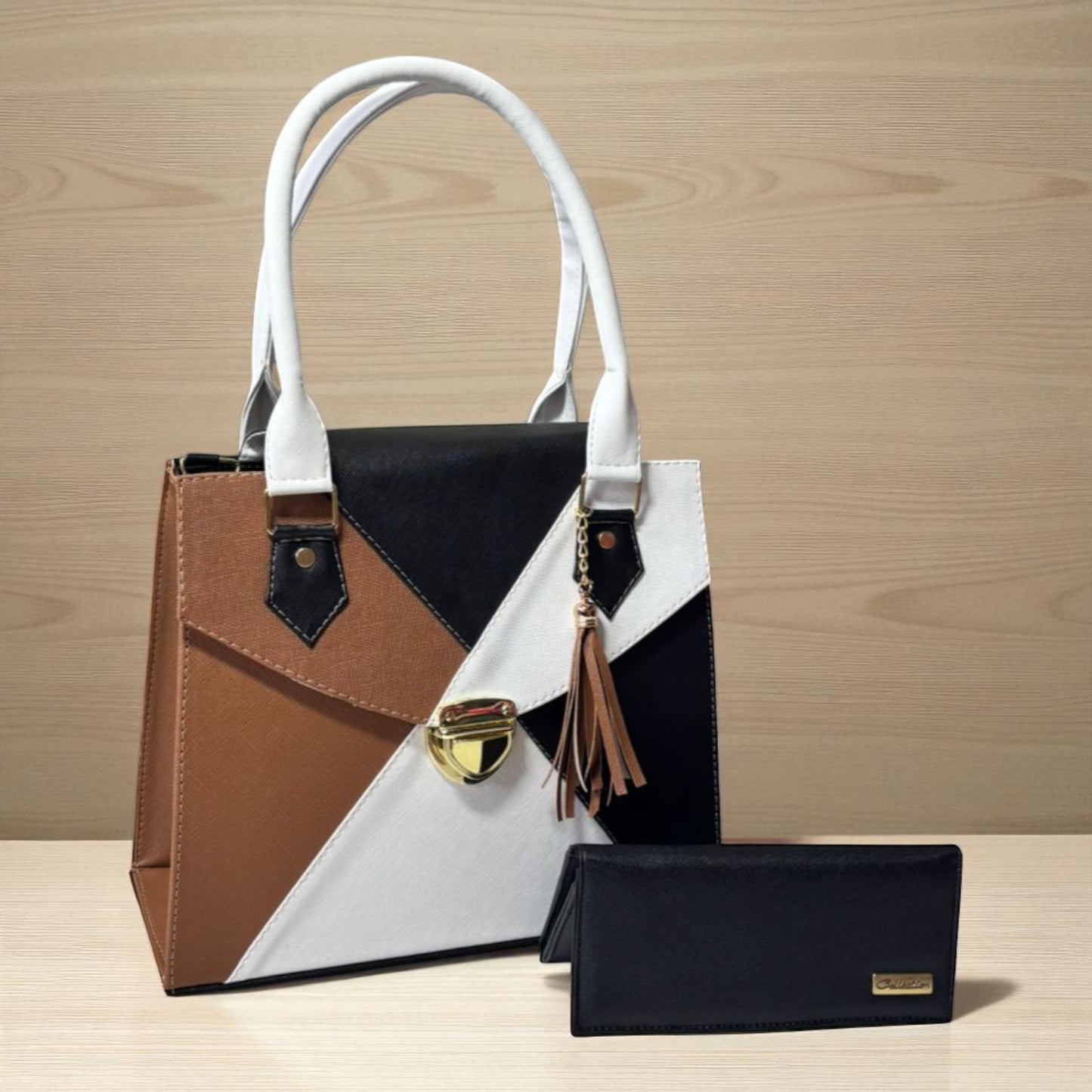 Bolsa de dama EMMA elegante geométrica negro beige blanco