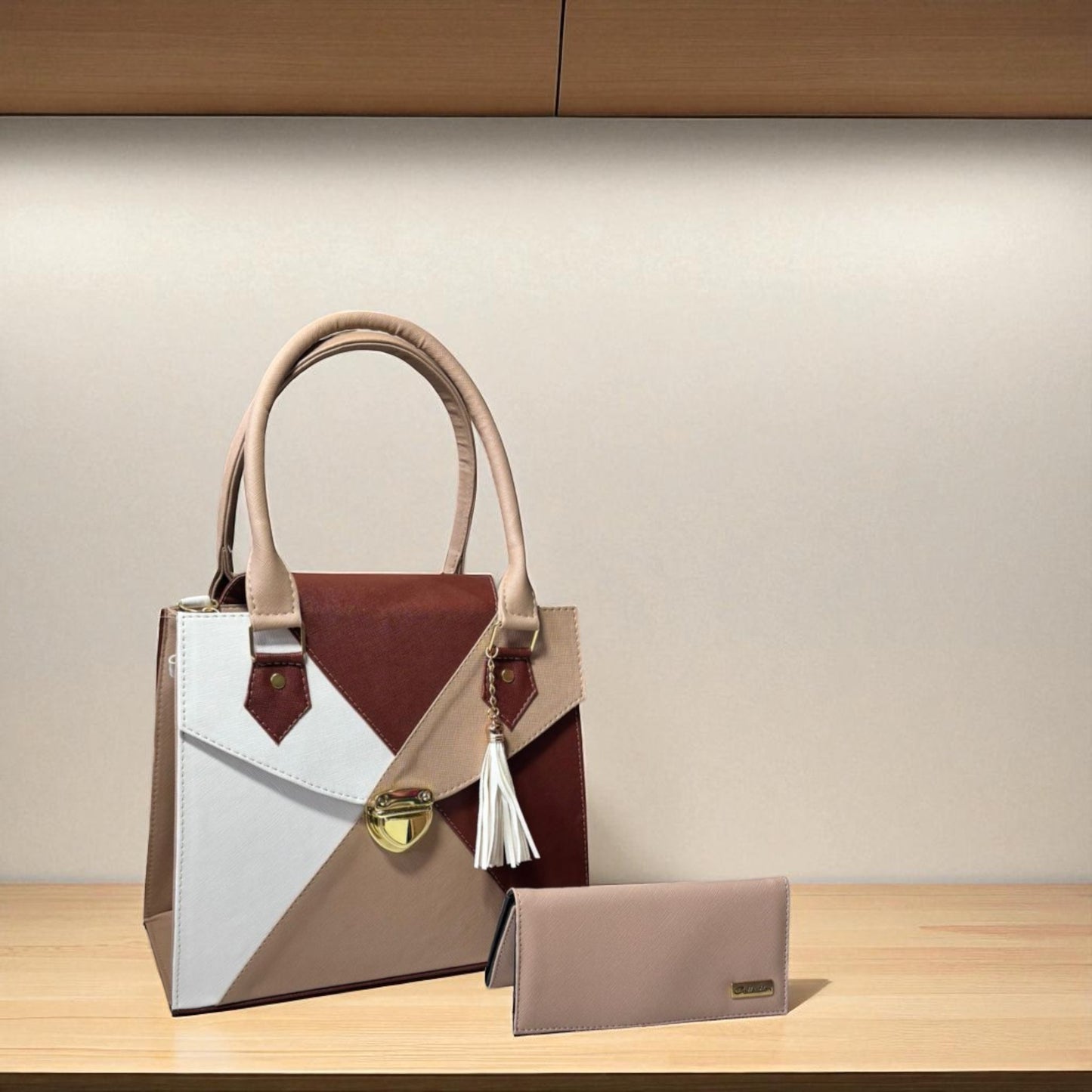 Bolsa de dama EMMA elegante geométrica negro beige blanco