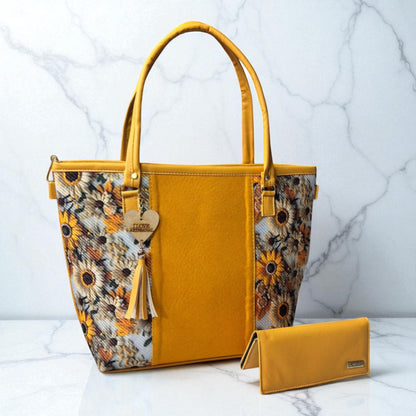 Bolsa artesanal BEATRIZ grande girasoles amarilla mujer elegante moderna resistente ideal regalo