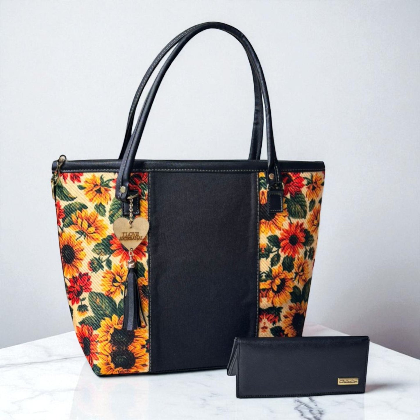 Bolsa artesanal BEATRIZ grande girasoles amarilla mujer elegante moderna resistente ideal regalo