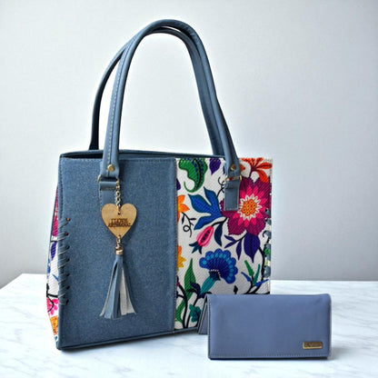 Bolsa artesanal CLAUDIA rosa con flores bordadas coloridas, moderna, elegante, resistente y espaciosa