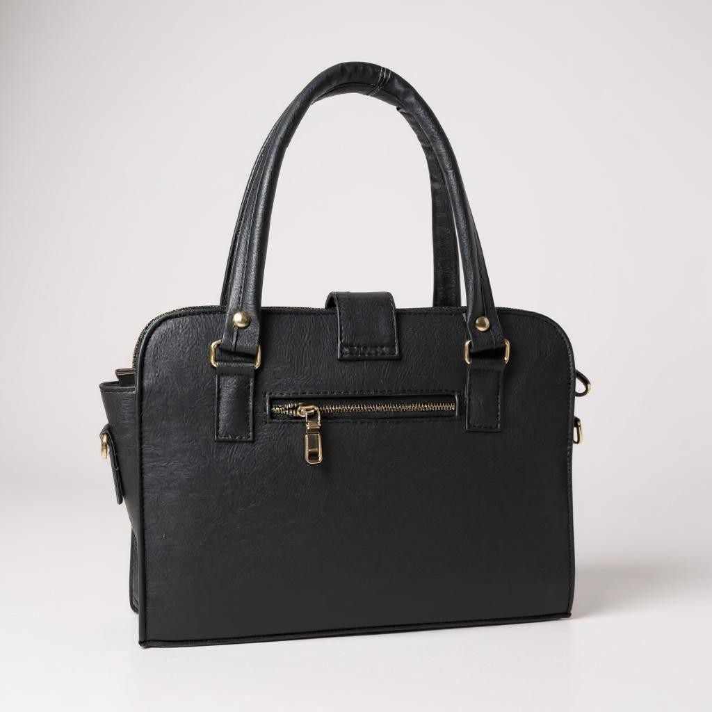 Bolsa JUANA elegante mujer cuero vegano negro con asas resistentes y cierre seguro