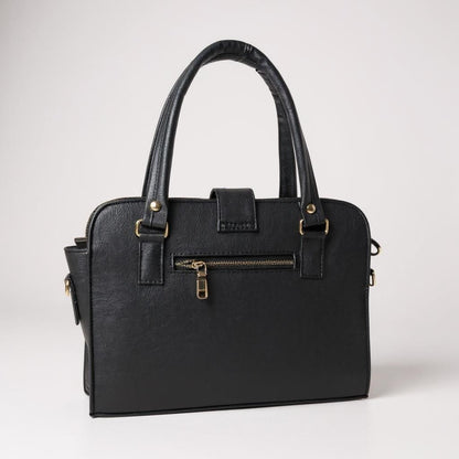 Bolsa JUANA elegante mujer cuero vegano negro con asas resistentes y cierre seguro