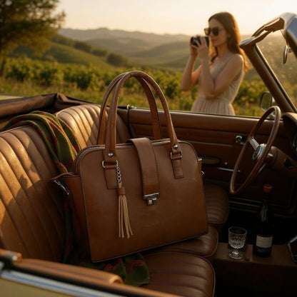 Bolsa JUANA elegante mujer cuero vegano negro con asas resistentes y cierre seguro