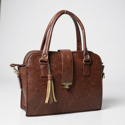 Bolsa JUANA elegante mujer cuero vegano negro con asas resistentes y cierre seguro