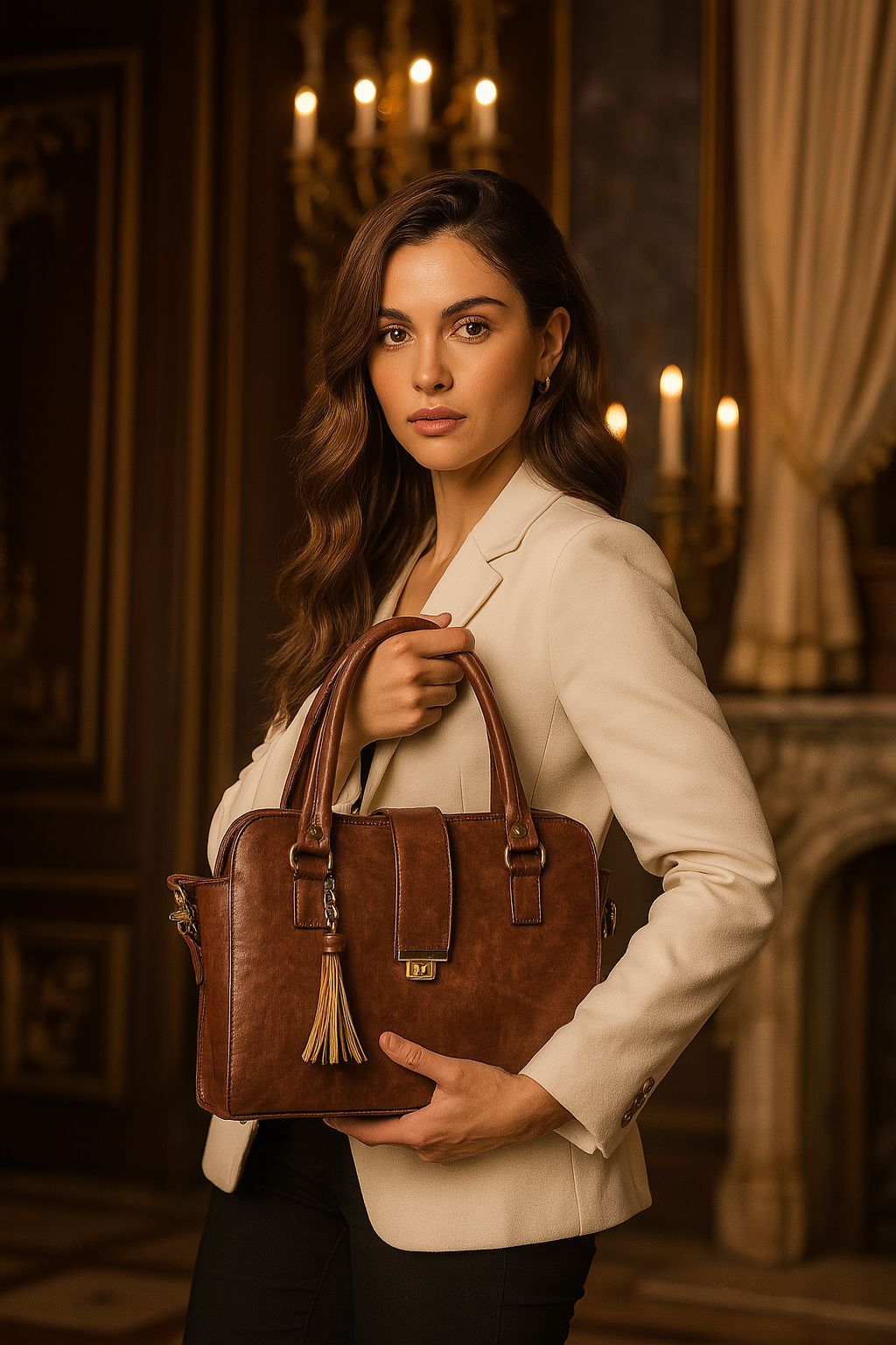 Bolsa JUANA elegante mujer cuero vegano negro con asas resistentes y cierre seguro