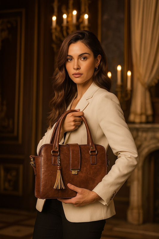 Bolsa JUANA elegante mujer cuero vegano negro con asas resistentes y cierre seguro