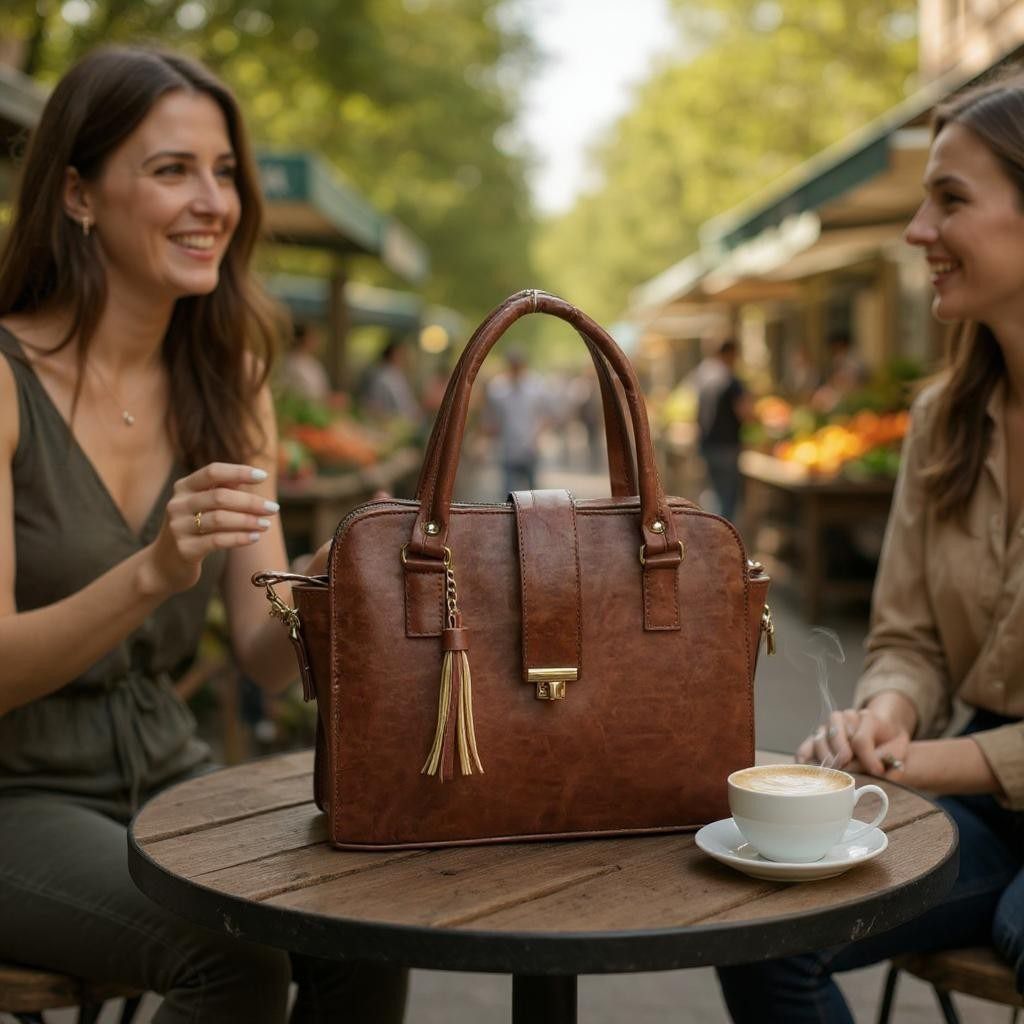 Bolsa JUANA elegante mujer cuero vegano negro con asas resistentes y cierre seguro
