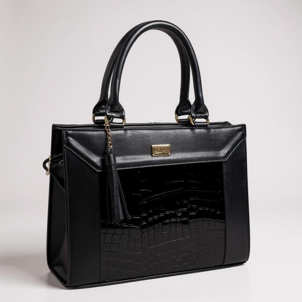 Bolsa de dama Catalina elegante lujo moderna grande cuero vegano premium negra