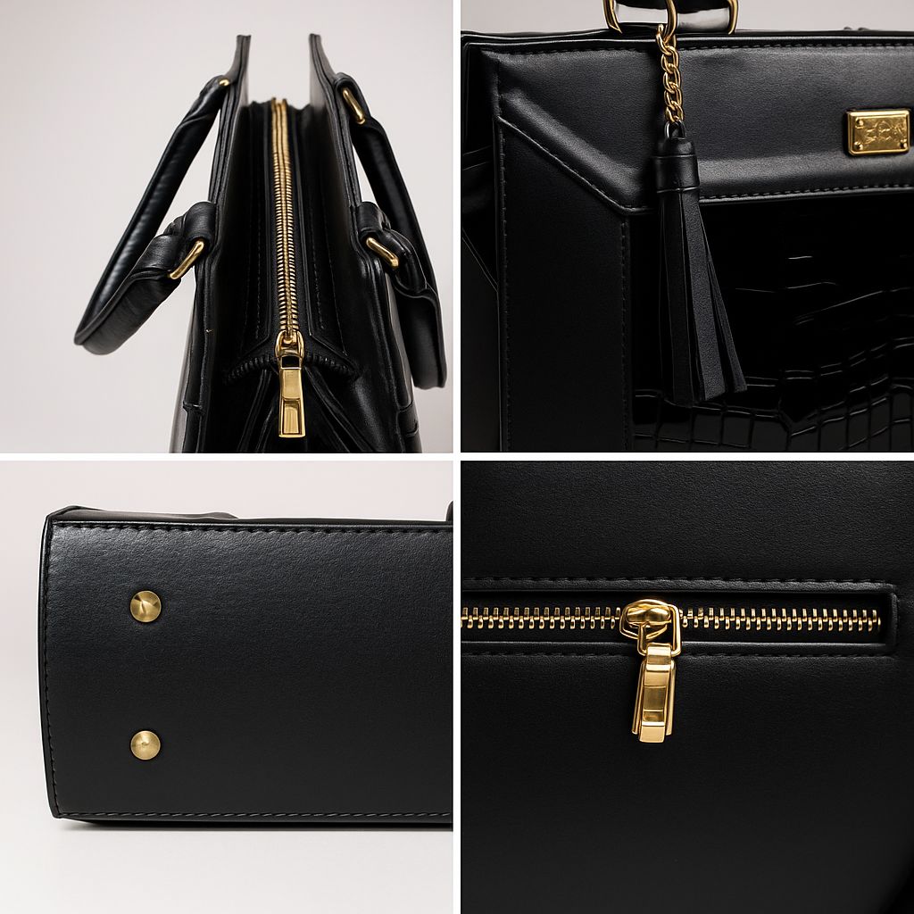 Bolsa de dama Catalina elegante lujo moderna grande cuero vegano premium negra