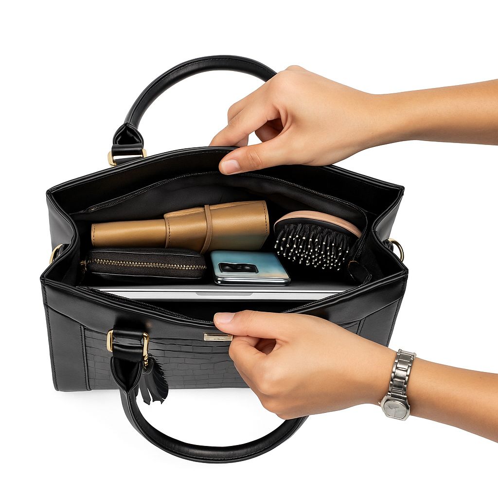 Bolsa de dama Catalina elegante lujo moderna grande cuero vegano premium negra