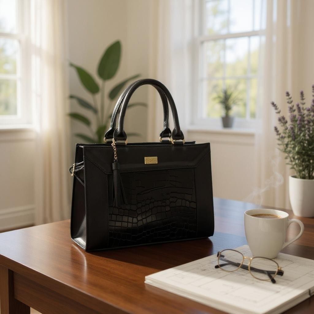 Bolsa de dama Catalina elegante lujo moderna grande cuero vegano premium negra