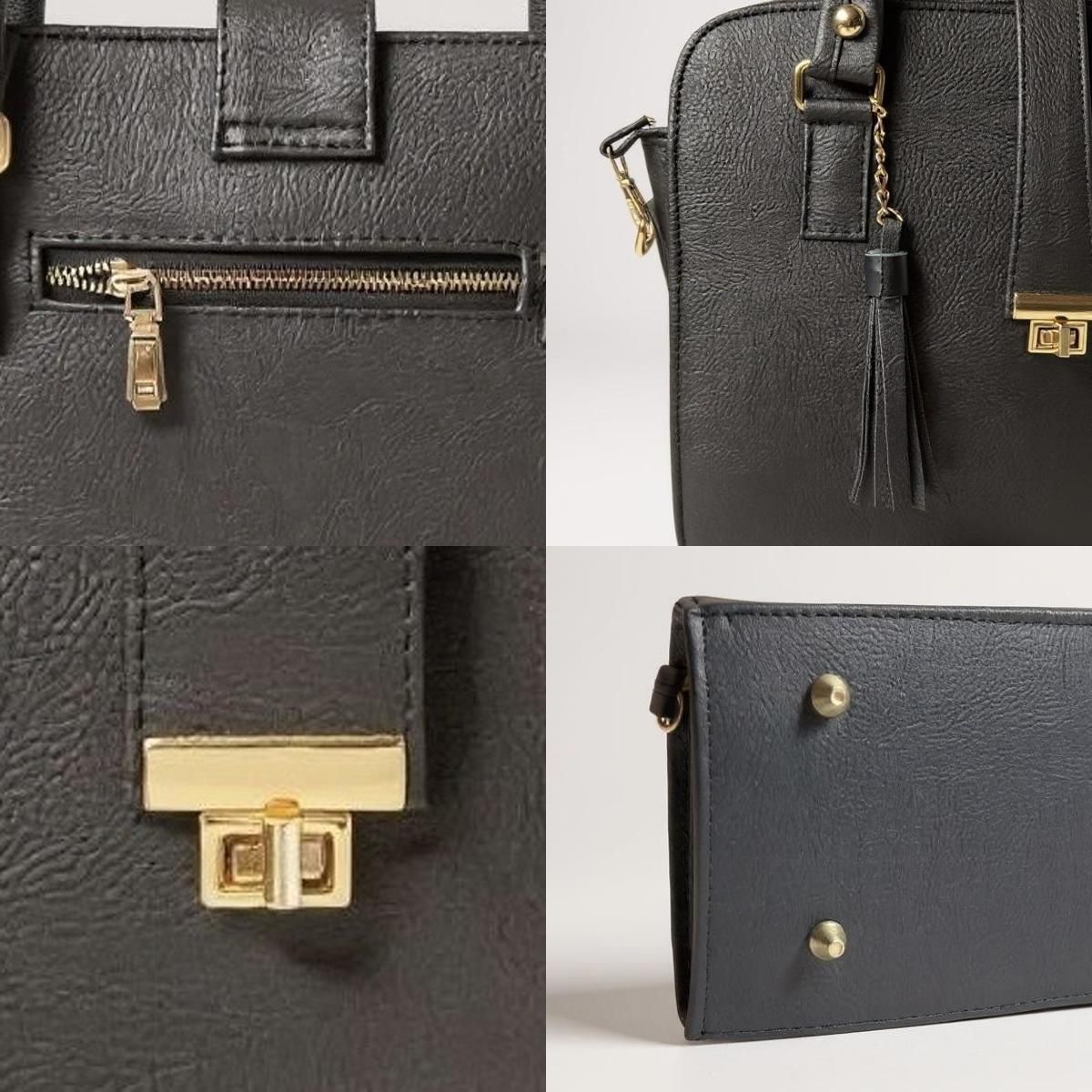 Bolsa JUANA elegante mujer cuero vegano negro con asas resistentes y cierre seguro