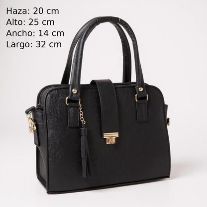 Bolsa JUANA elegante mujer cuero vegano negro con asas resistentes y cierre seguro