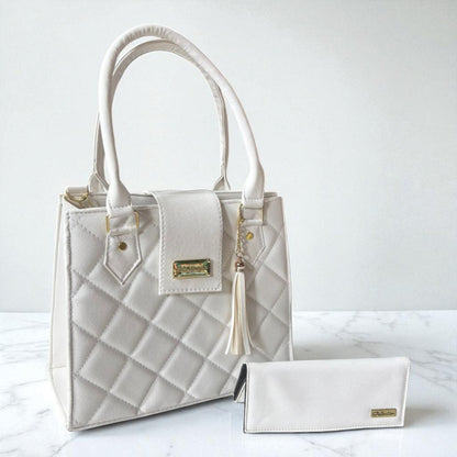 Bolsa dama LOURDES elegante color beige acolchada con cartera, moderna y sofisticada