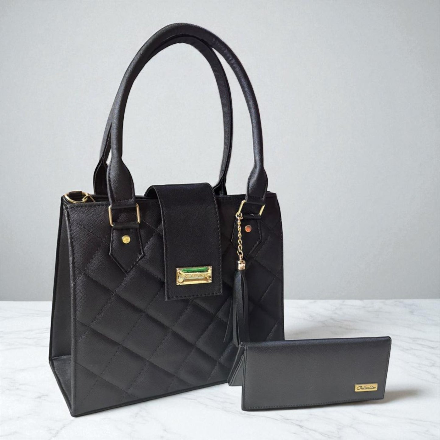 Bolsa dama LOURDES elegante color beige acolchada con cartera, moderna y sofisticada