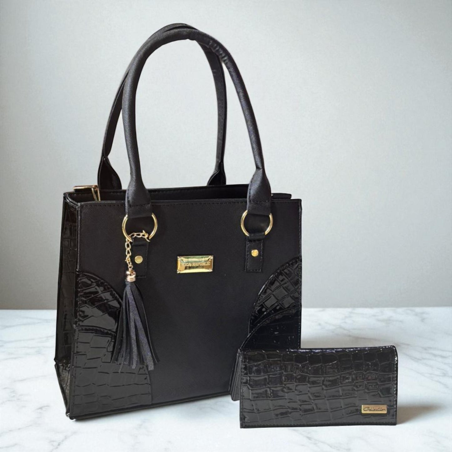 Bolsa PAULINA café elegante con cartera croco incluida, ideal para dama revendedora