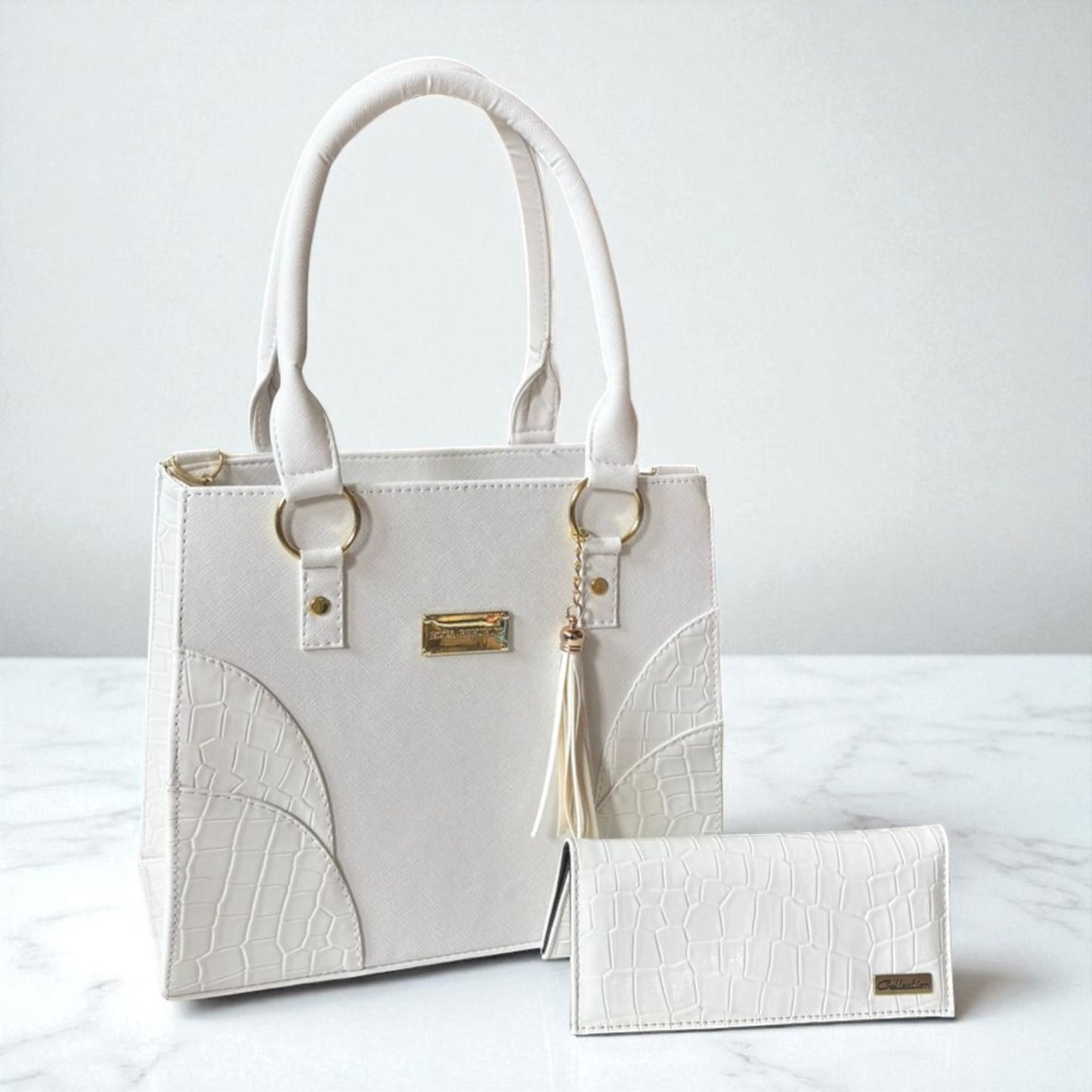 Bolsa PAULINA café elegante con cartera croco incluida, ideal para dama revendedora