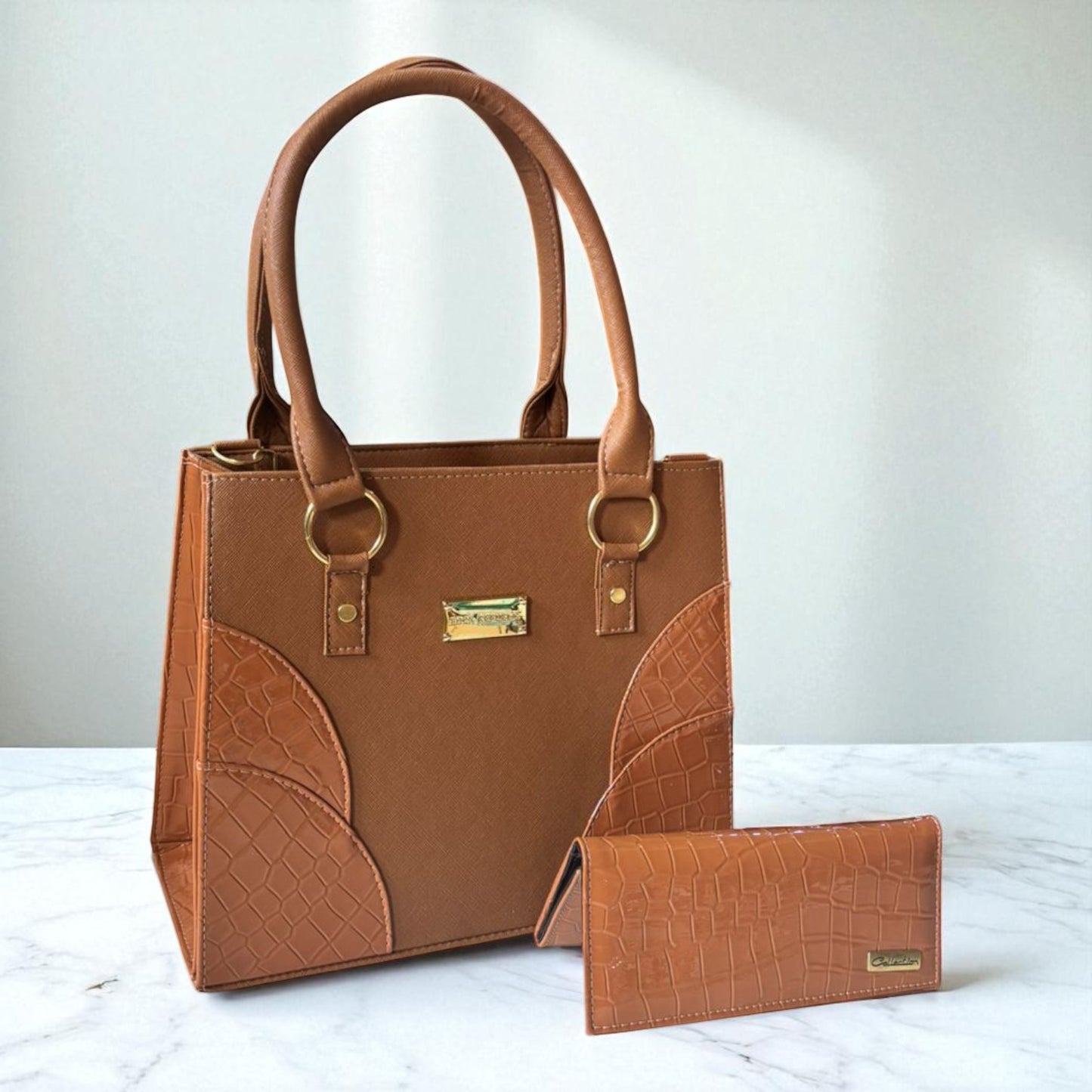 Bolsa PAULINA café elegante con cartera croco incluida, ideal para dama revendedora