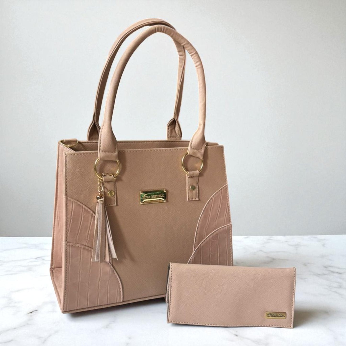 Bolsa PAULINA café elegante con cartera croco incluida, ideal para dama revendedora